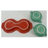 5 piece assorted Fiestaware set including creamer and sugar with tray, small jar and pitcher