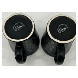 Set of 2 Fiestaware Skull and Vine Design Mugs and Saucers