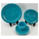 5 Piece set of Fiestaware Dinnerware - Turquoise Plates and Cup