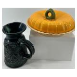 Ceramic Pumpkin Pie Dish with Lid and Decorative Jug