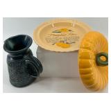 Ceramic Pumpkin Pie Dish with Lid and Decorative Jug
