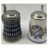 Set of 2 Bavarian Beer Steins with Pewter Lids, Gerzit and Kutscherkrug