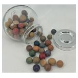 Set of Colorful Bennington Marbles with Glass Jar
