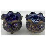 Pair of Ornate Gold Brass Wall Sconces with Mosaic Glass Shades