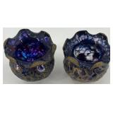 Pair of Ornate Gold Brass Wall Sconces with Mosaic Glass Shades