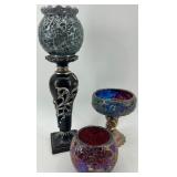 Set of 3 Mosaic Glass and Metal Candle Holders