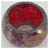 Set of 3 Mosaic Glass and Metal Candle Holders