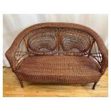 Antique Wicker Settee with Double Sided Cushion
