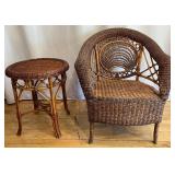 Antique Wicker Chair and Side Table Set