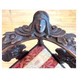 Antique Carved Wood Corner Chair with Decorative Upholstered Seat