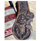 Antique Carved Wood Corner Chair with Decorative Upholstered Seat