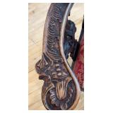 Antique Carved Wood Corner Chair with Decorative Upholstered Seat
