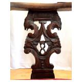 Antique Carved Wood Corner Chair with Decorative Upholstered Seat