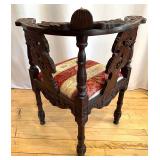 Antique Carved Wood Corner Chair with Decorative Upholstered Seat