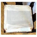 Antique Carved Wood Corner Chair with Decorative Upholstered Seat