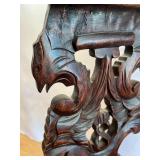 Antique Carved Wood Corner Chair with Decorative Upholstered Seat