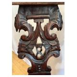 Antique Carved Wood Corner Chair with Decorative Upholstered Seat