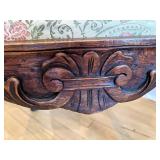 Antique Carved Wood Corner Chair with Decorative Upholstered Seat
