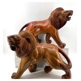 Pair of Hand-Carved Wooden Lion Statues