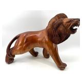 Pair of Hand-Carved Wooden Lion Statues