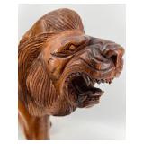 Pair of Hand-Carved Wooden Lion Statues
