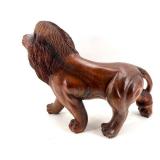 Pair of Hand-Carved Wooden Lion Statues