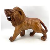 Pair of Hand-Carved Wooden Lion Statues