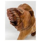 Pair of Hand-Carved Wooden Lion Statues