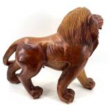 Pair of Hand-Carved Wooden Lion Statues