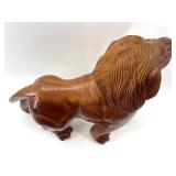 Pair of Hand-Carved Wooden Lion Statues