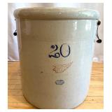 Antique 20-Gallon Red Wing Stoneware Crock with Wood Lid