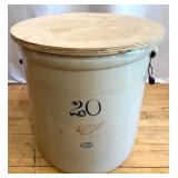 Antique 20-Gallon Red Wing Stoneware Crock with Wood Lid