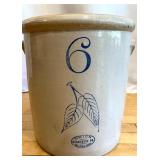 Vintage 6 Gallon Union Stoneware Crock with Birch Leaf Design
