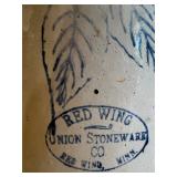 Vintage Red Wing Union Stoneware Crock with Birch Leaves Design