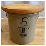 Vintage Red Wing 5-Gallon Stoneware Crock with Ribcage Design