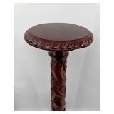 Vintage Carved Wood Plant Stand with Detailed Leaf Motif