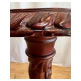 Vintage Carved Wood Plant Stand with Detailed Leaf Motif