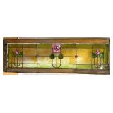 Antique Stained Glass Window Panel with Floral Motif