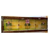 Antique Stained Glass Window Panel with Floral Motif