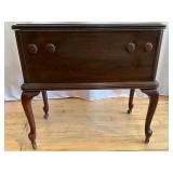 Vintage Wooden Sewing Box on Casters with Floral Inlay