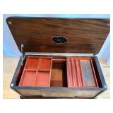 Vintage Wooden Sewing Box on Casters with Floral Inlay