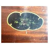 Vintage Wooden Sewing Box on Casters with Floral Inlay