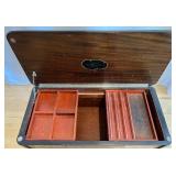 Vintage Wooden Sewing Box on Casters with Floral Inlay