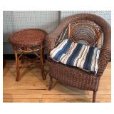 Antique Wicker Chair and Side Table Set