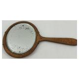 Antique Wooden Textile Spools and Oval Hand MirrorÂ 