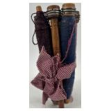 Antique Wooden Textile Spools and Oval Hand MirrorÂ 