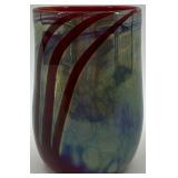 Handcrafted Marbled Glass Vase with Swirl Design, signed by Artist