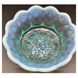 Fenton Ice Blue Glass Plate and Bowl Set with Grape Motif
