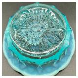 Fenton Ice Blue Glass Plate and Bowl Set with Grape Motif