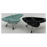 Pair of Vintage Atomic Era Ceramic Ashtrays - Black & Teal Las Vegas Souvenir